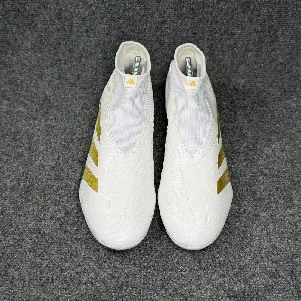 Adidas Predator League FG Soccer Cleats Men's 13.5 White Gold Laceless Athletic